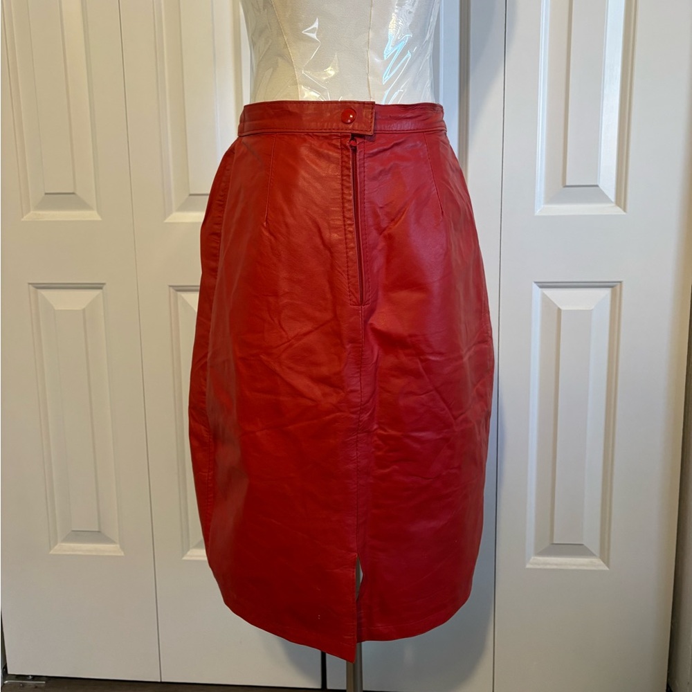 AMATI, Vintage Red Leather Pencil Skirt, Skirt 12